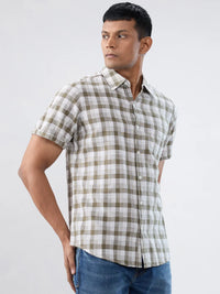 Men Shirt Check Green Regular Fit