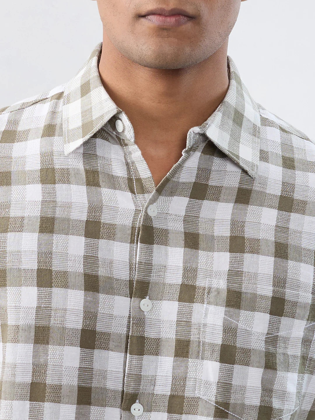 Men Shirt Check Green Regular Fit