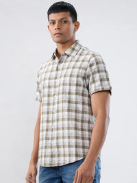 Men Shirt Check Green Regular Fit