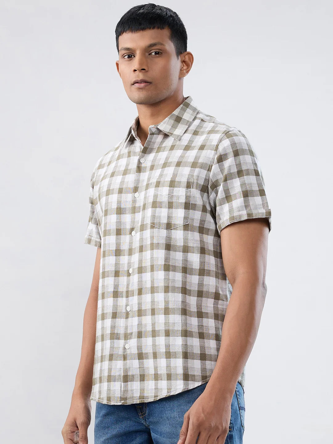 Men Shirt Check Green Regular Fit