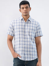 Men Shirt Check Blue Regular Fit