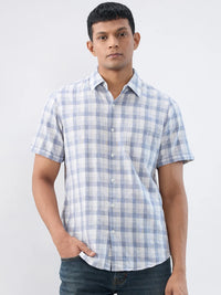 Men Shirt Check Blue Regular Fit
