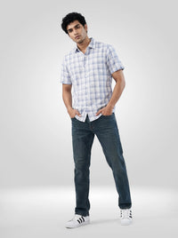 Men Shirt Check Blue Regular Fit