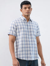 Men Shirt Check Blue Regular Fit