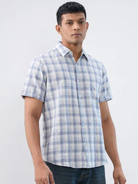 Men Shirt Check Blue Regular Fit