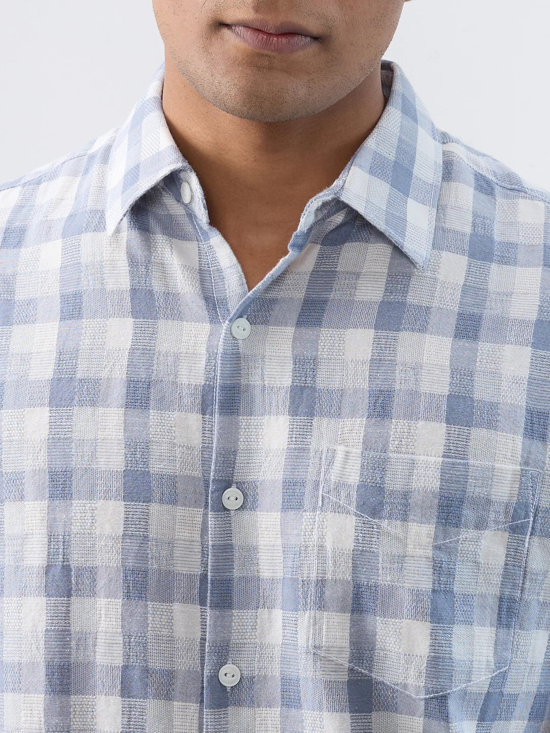 Men Shirt Check Blue Regular Fit