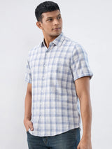 Men Shirt Check Blue Regular Fit