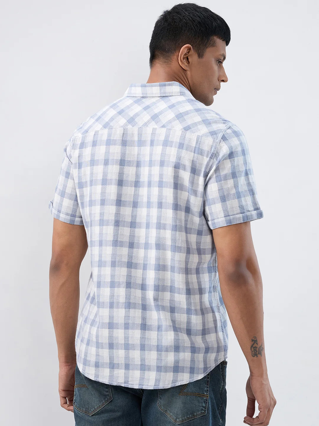 Men Shirt Check Blue Regular Fit