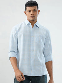 Men Shirt Check Blue Regular Fit
