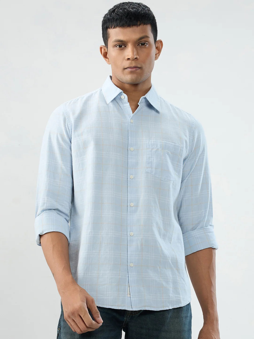Men Shirt Check Blue Regular Fit