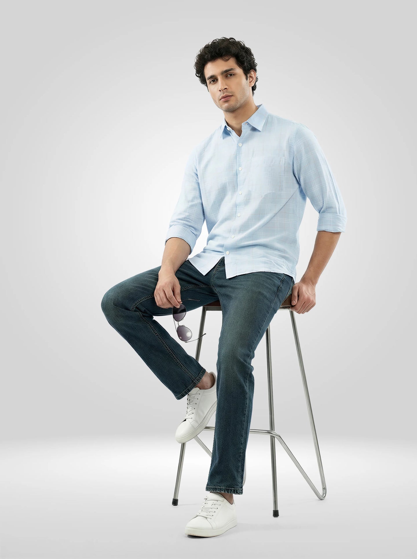 Men Shirt Check Blue Regular Fit