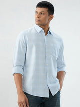 Men Shirt Check Blue Regular Fit