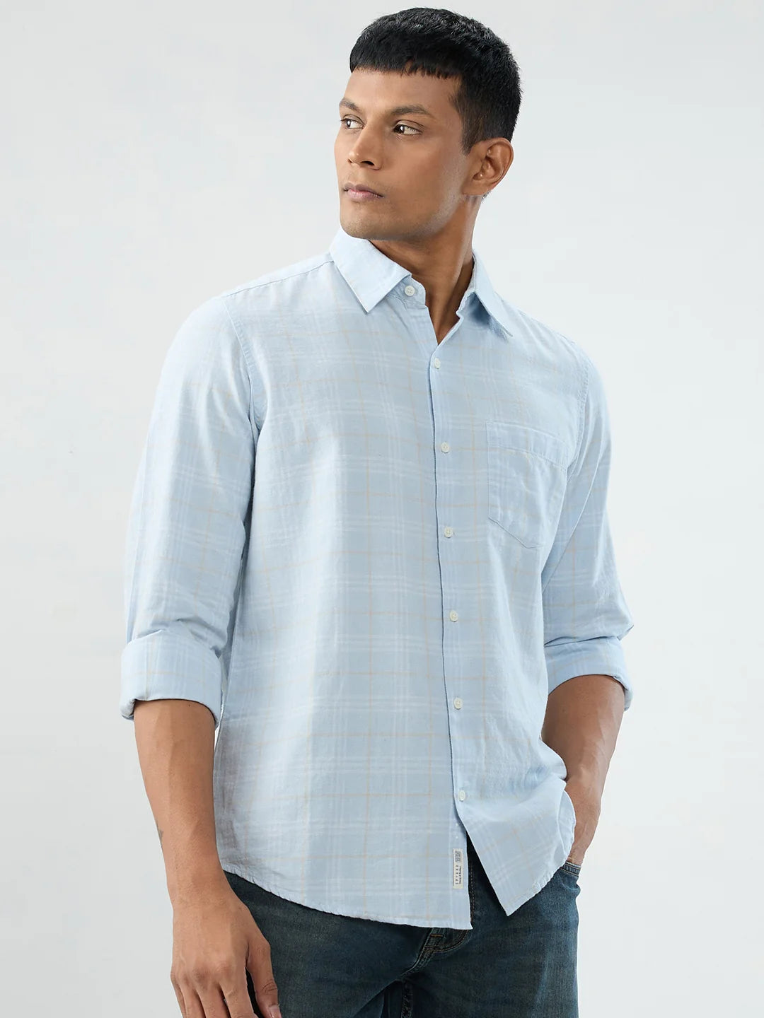 Men Shirt Check Blue Regular Fit