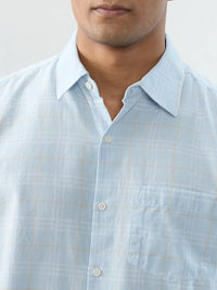 Men Shirt Check Blue Regular Fit