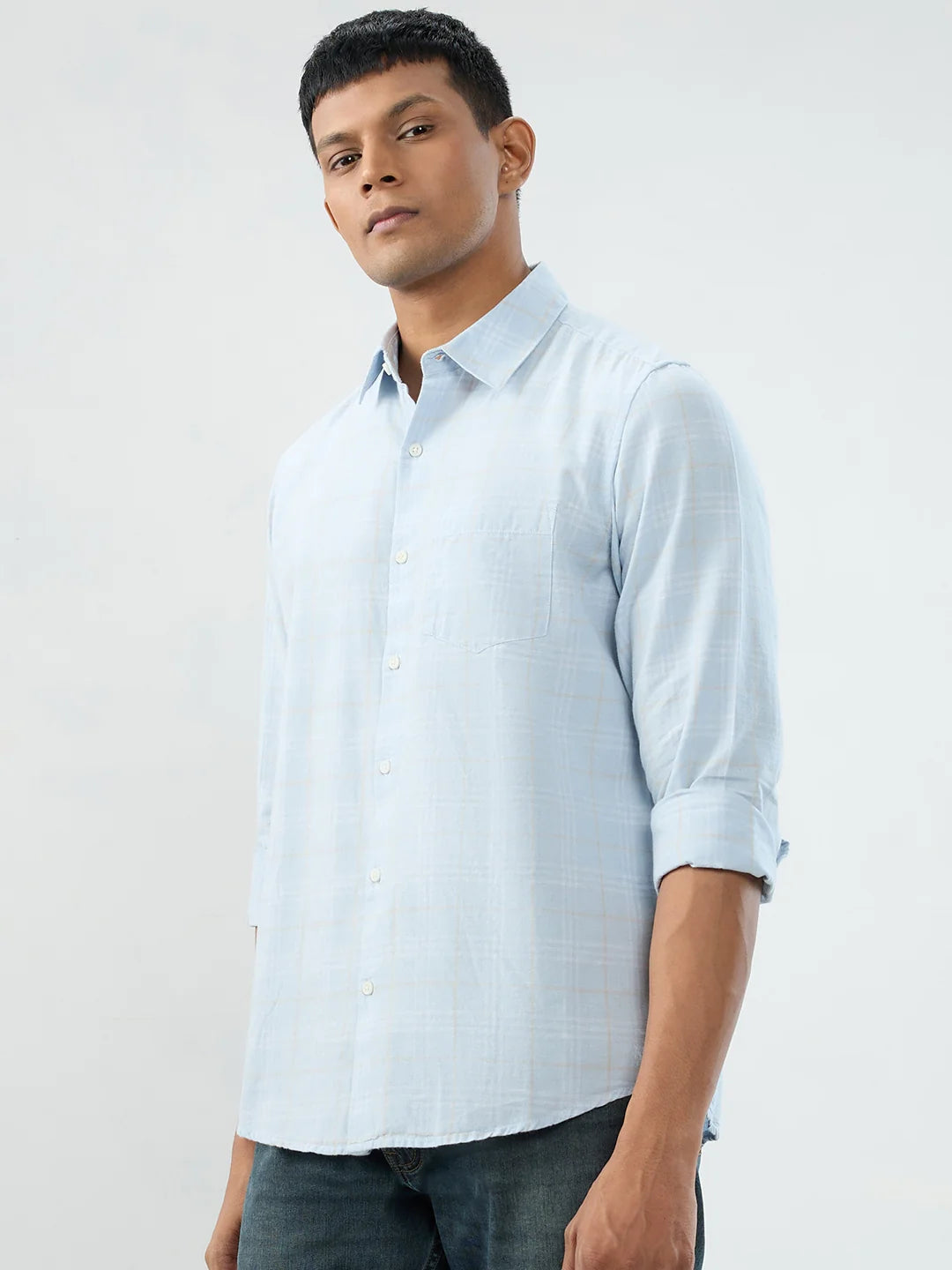 Men Shirt Check Blue Regular Fit