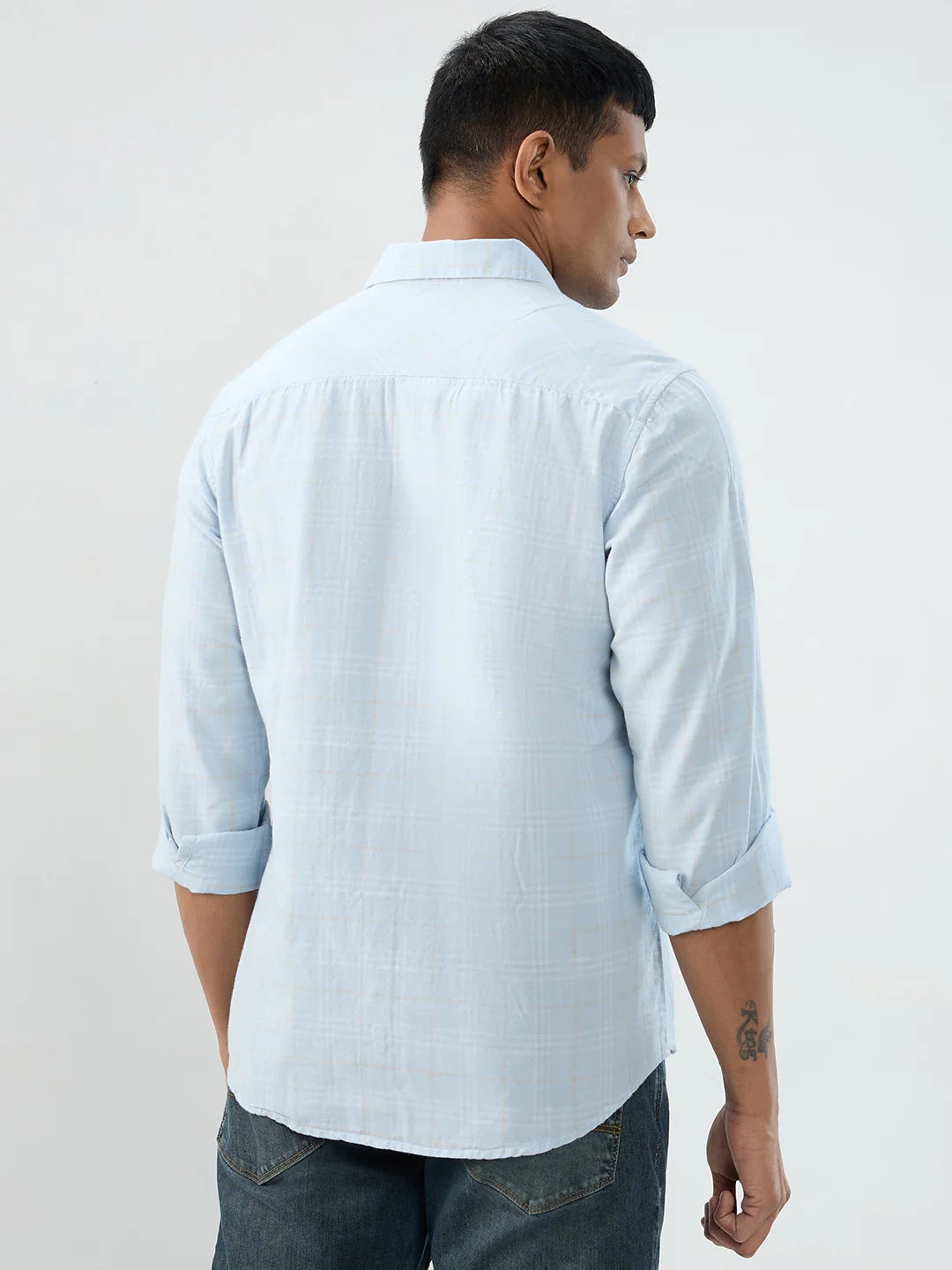 Men Shirt Check Blue Regular Fit