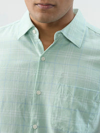 Men Shirt Check Green Regular Fit