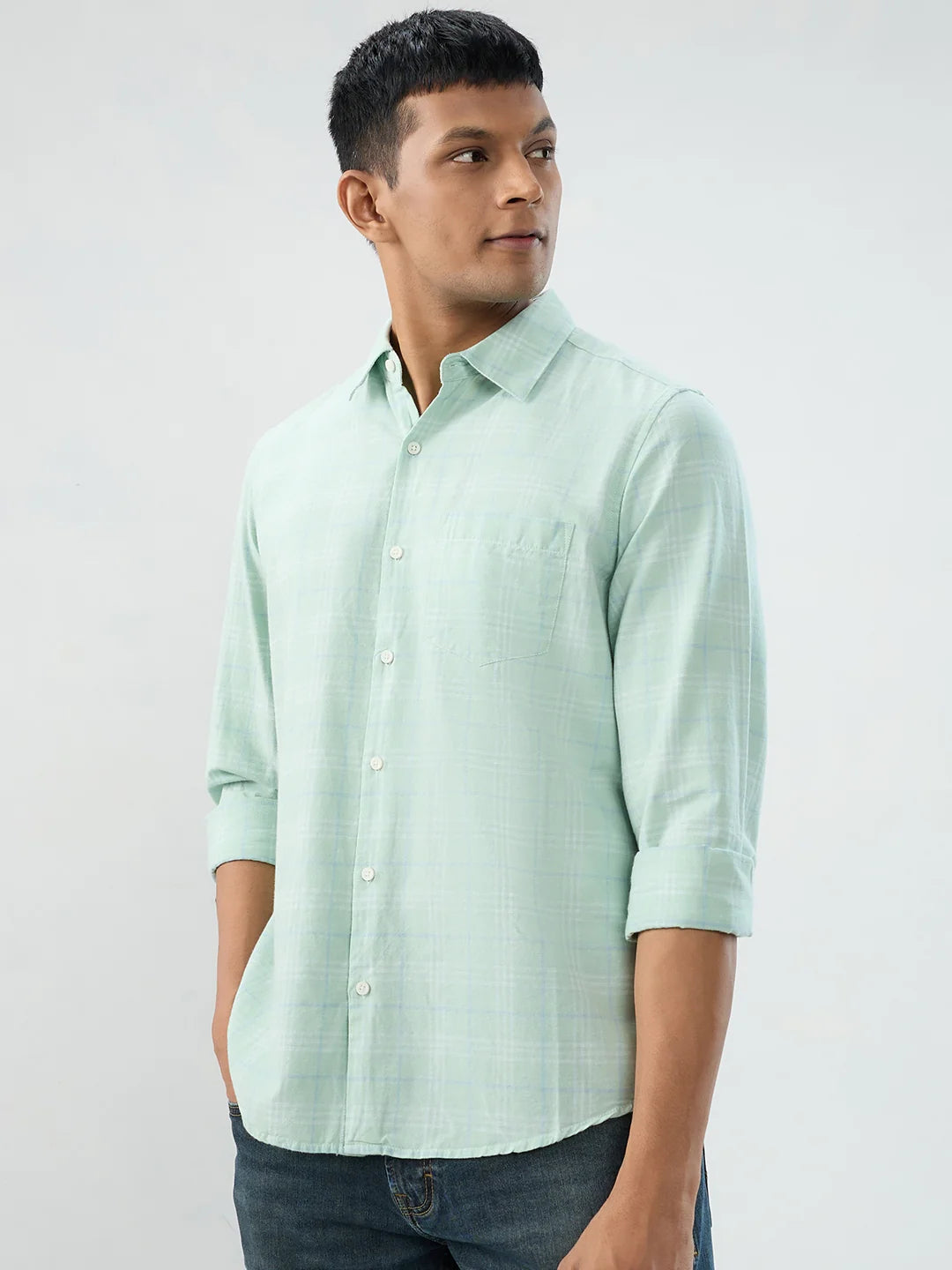 Men Shirt Check Green Regular Fit