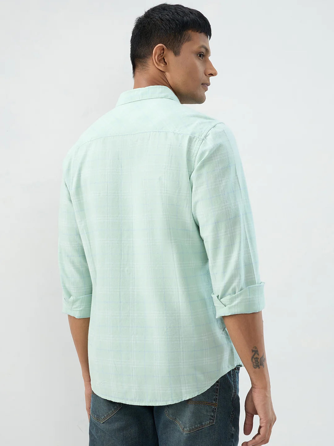 Men Shirt Check Green Regular Fit