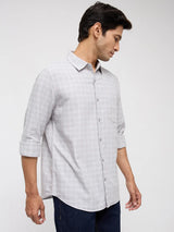 Men Shirt Check Light Grey Regular Fit