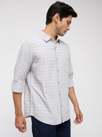 Men Shirt Check Light Grey Regular Fit