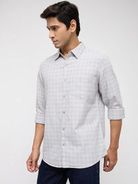 Men Shirt Check Light Grey Regular Fit