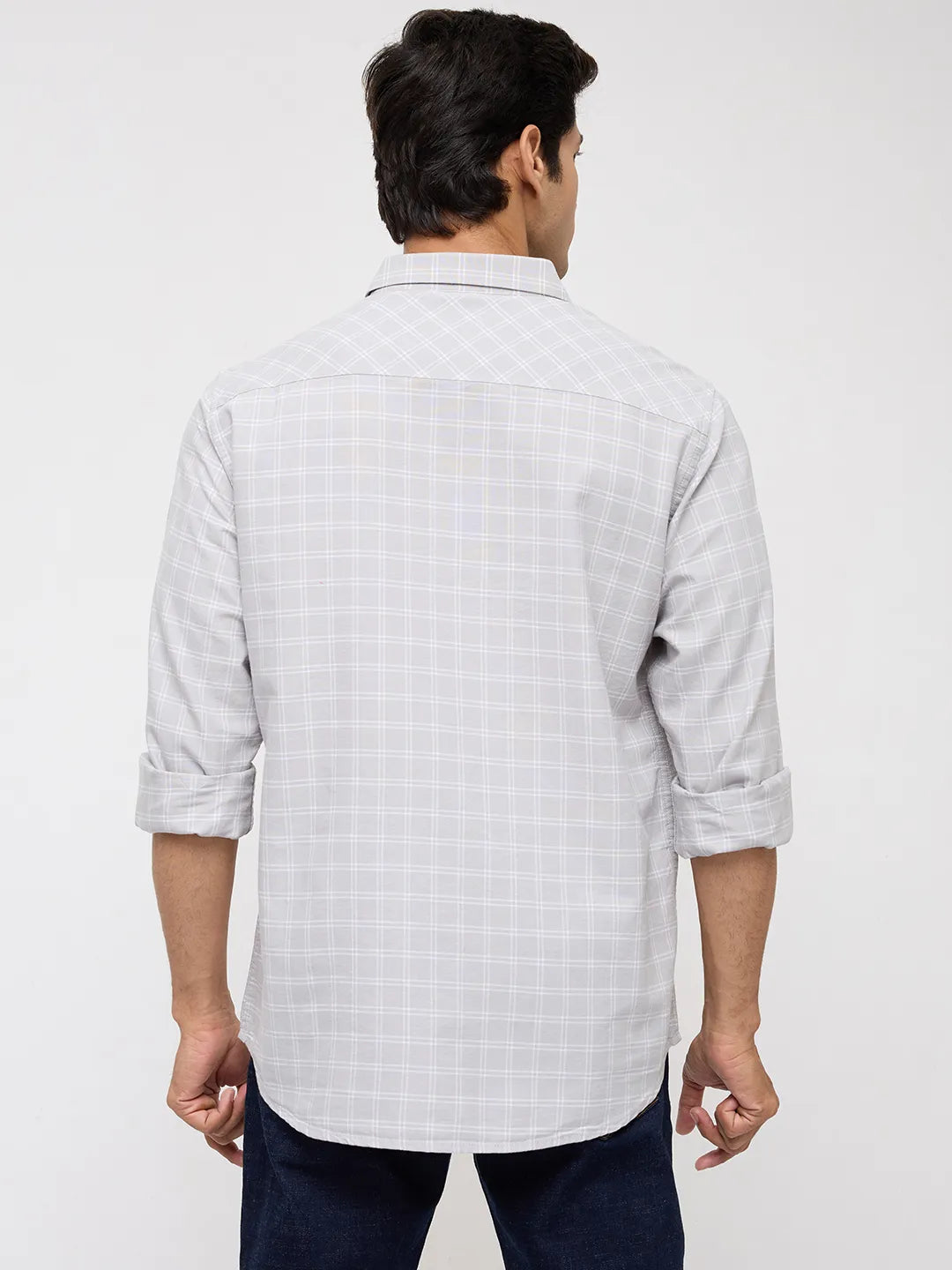 Men Shirt Check Light Grey Regular Fit