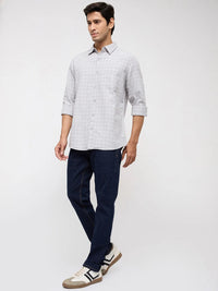 Men Shirt Check Light Grey Regular Fit