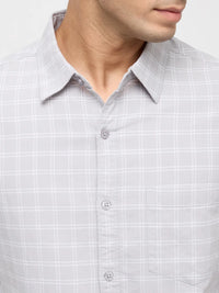 Men Shirt Check Light Grey Regular Fit