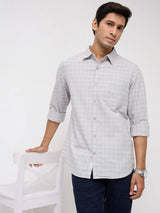 Men Shirt Check Light Grey Regular Fit