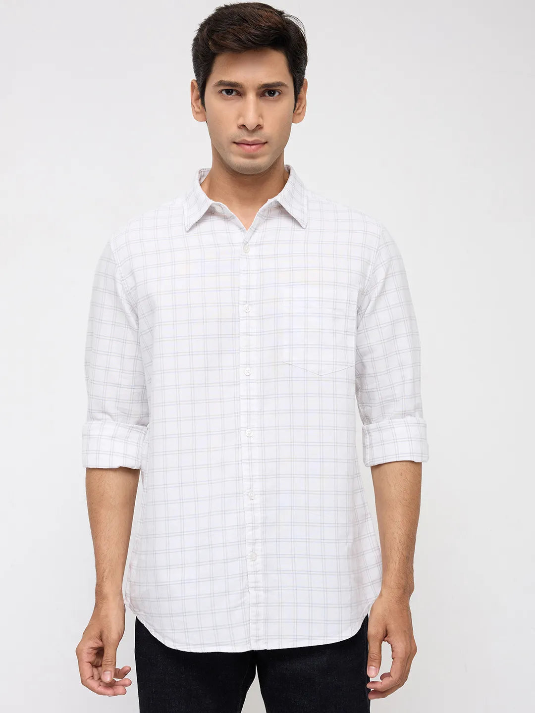 Men Shirt Check Off White Regular Fit