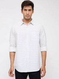 Men Shirt Check Off White Regular Fit
