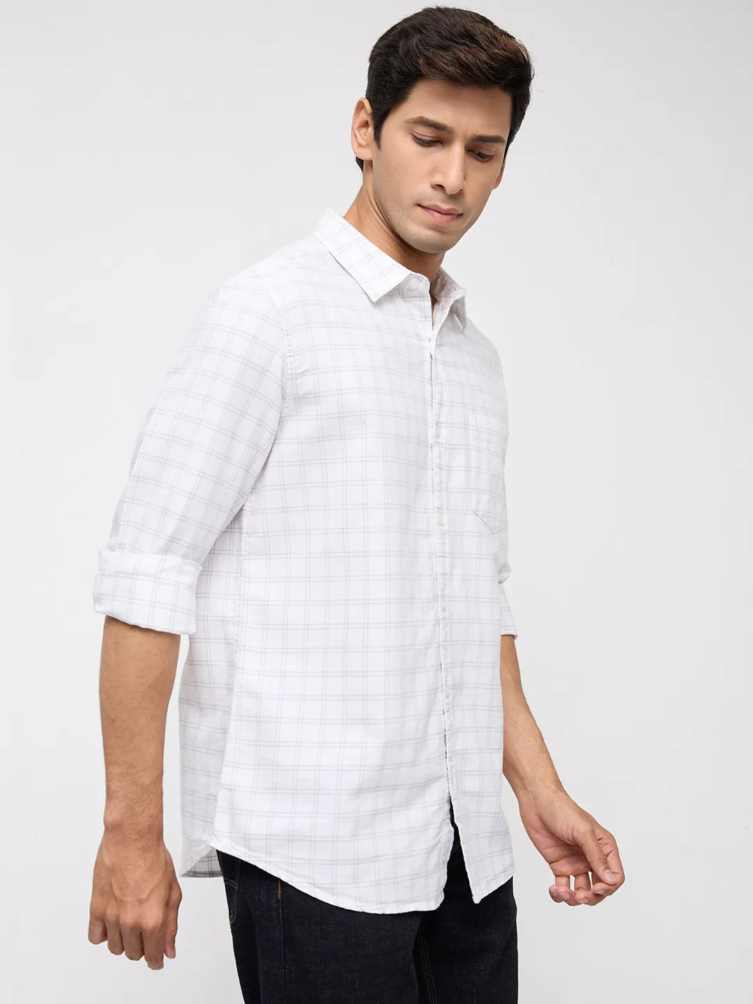 Men Shirt Check Off White Regular Fit