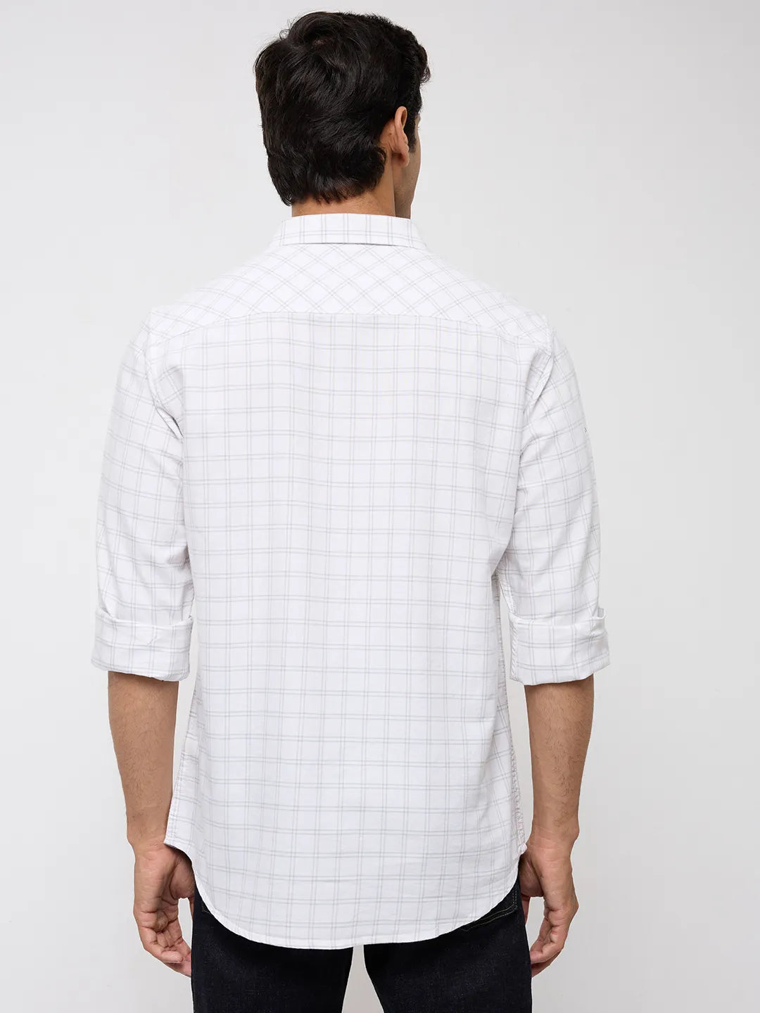 Men Shirt Check Off White Regular Fit