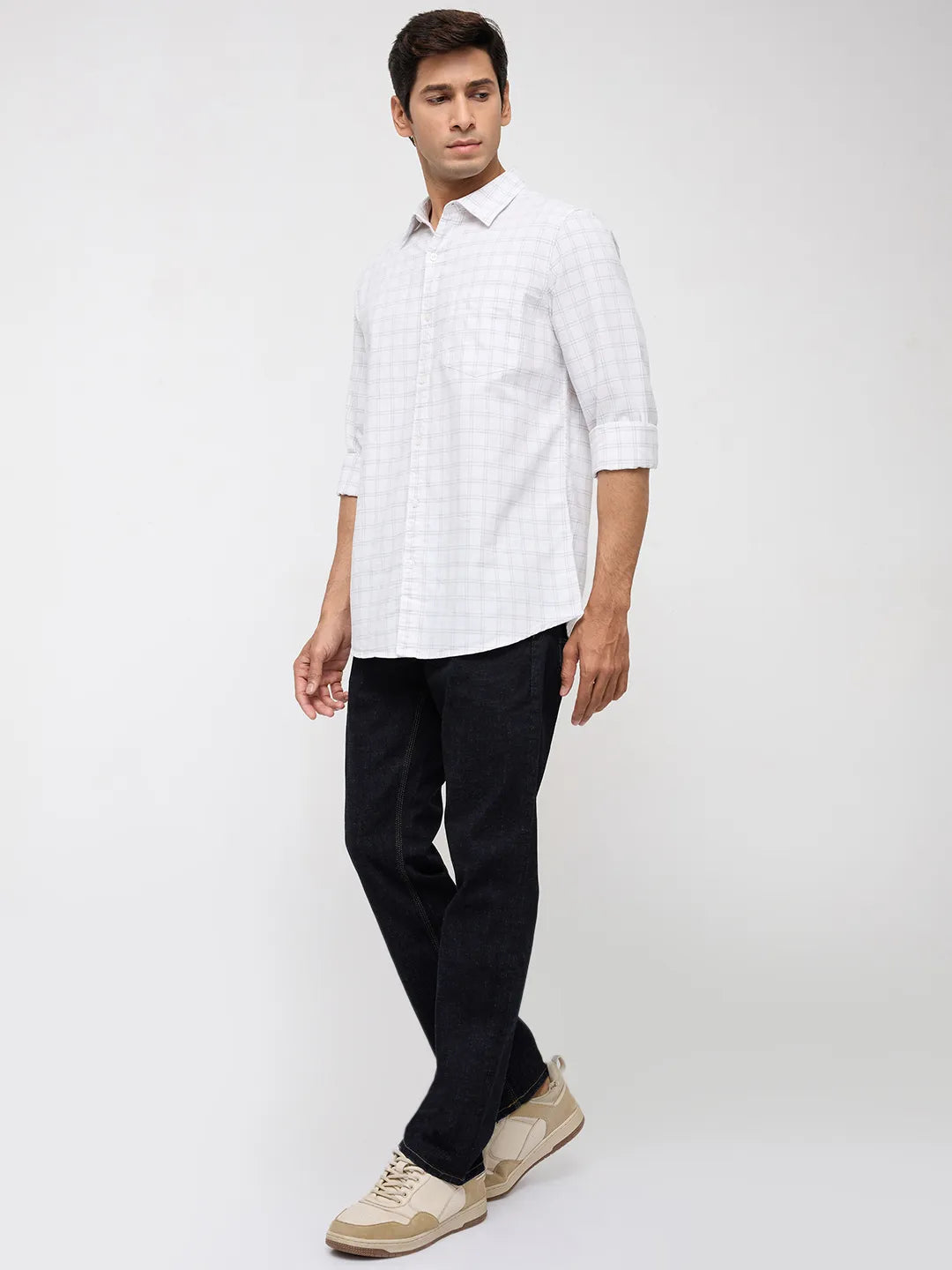 Men Shirt Check Off White Regular Fit