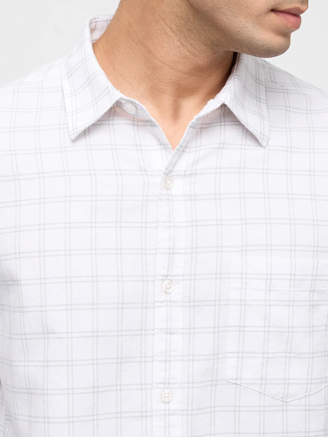 Men Shirt Check Off White Regular Fit