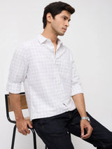 Men Shirt Check Off White Regular Fit