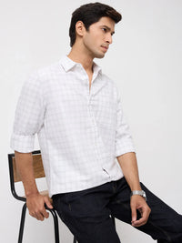 Men Shirt Check Off White Regular Fit