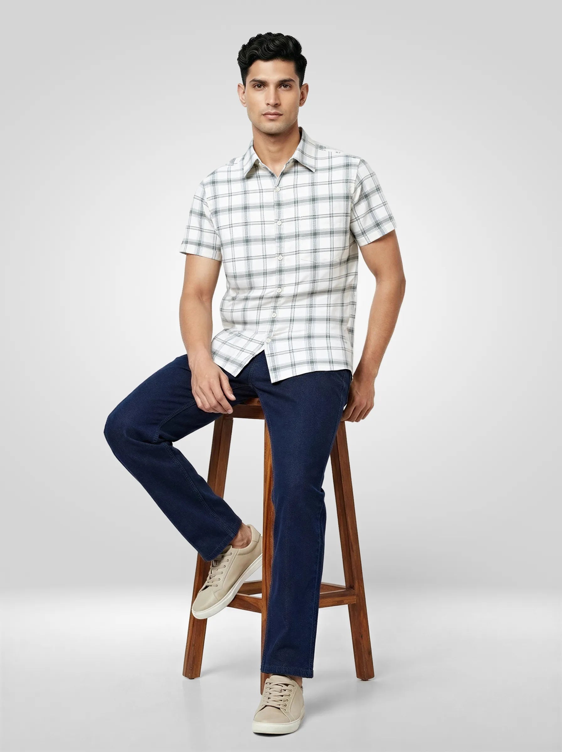 Men Shirt Check Off White Regular Fit
