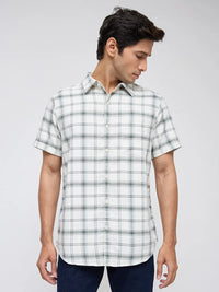 Men Shirt Check Off White Regular Fit