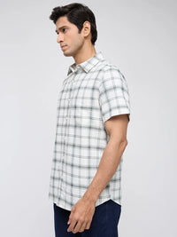 Men Shirt Check Off White Regular Fit