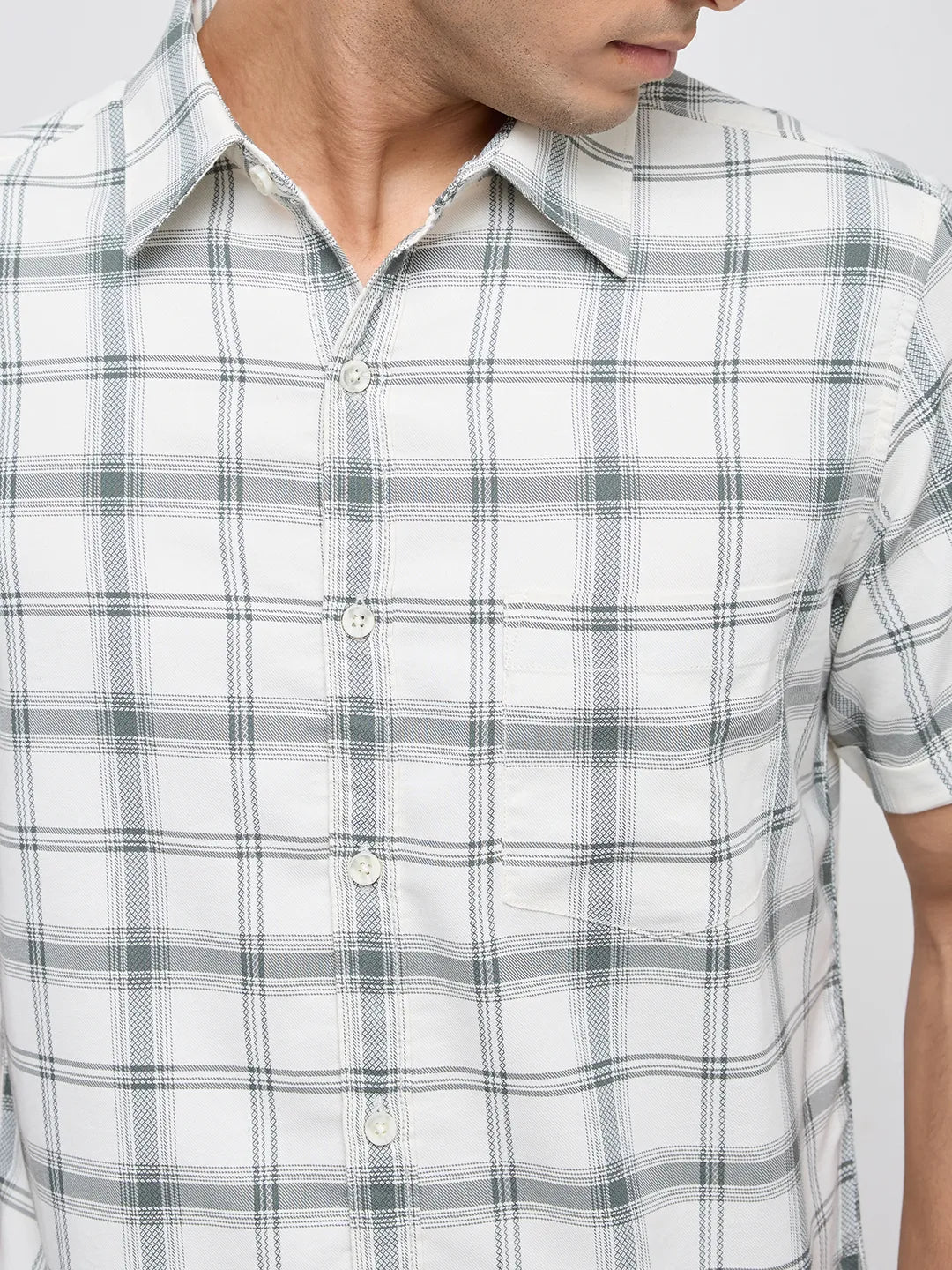 Men Shirt Check Off White Regular Fit