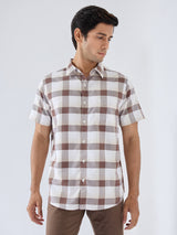 Men Shirt Check Brown Regular Fit