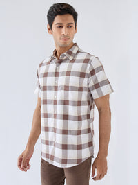 Men Shirt Check Brown Regular Fit
