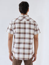 Men Shirt Check Brown Regular Fit