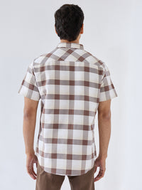 Men Shirt Check Brown Regular Fit