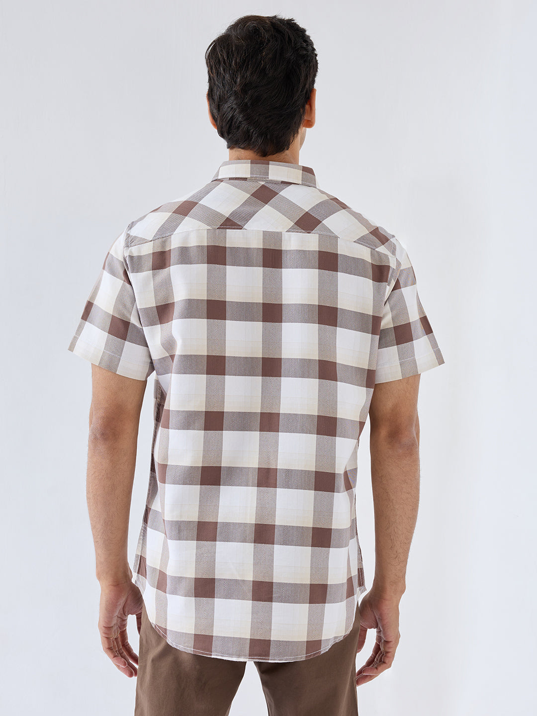 Men Shirt Check Brown Regular Fit