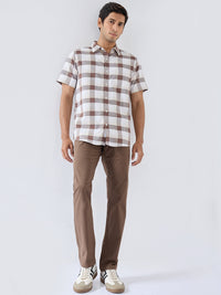 Men Shirt Check Brown Regular Fit