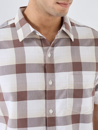Men Shirt Check Brown Regular Fit