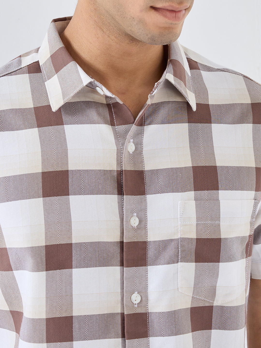 Men Shirt Check Brown Regular Fit